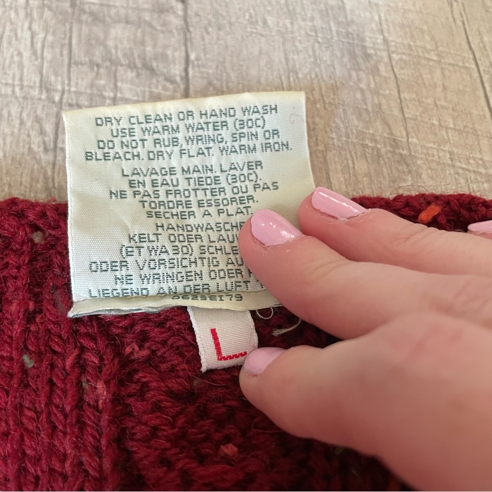 Carrig Donn Aran Irish Wool Fisherman Patchwork Boxy Sweater large Marled Red - Picture 5 of 6